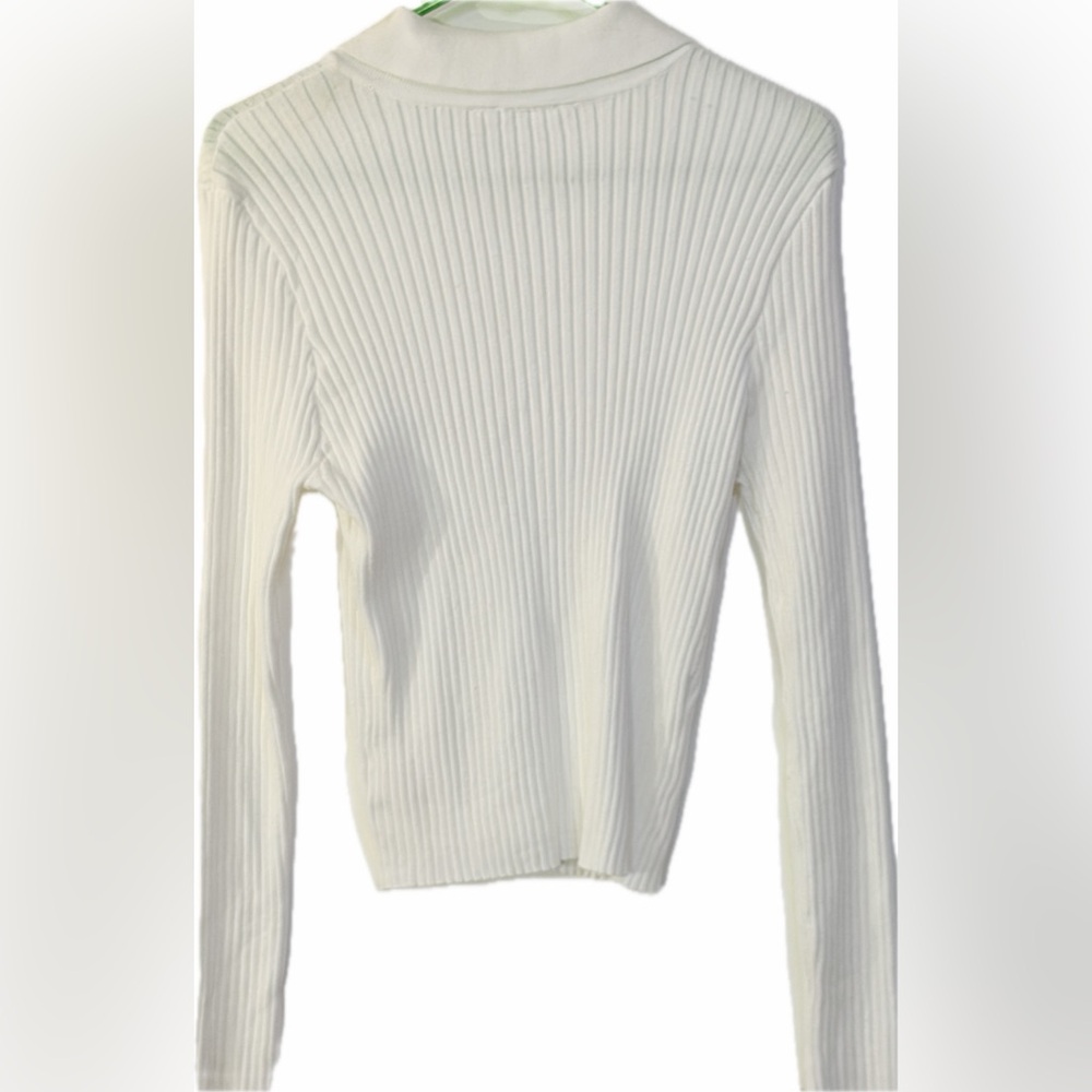 No Boundaries Sweater Top Jr..Size XXL /19 White Ribbed Zip-Up Collared Stretch - Picture 4 of 5